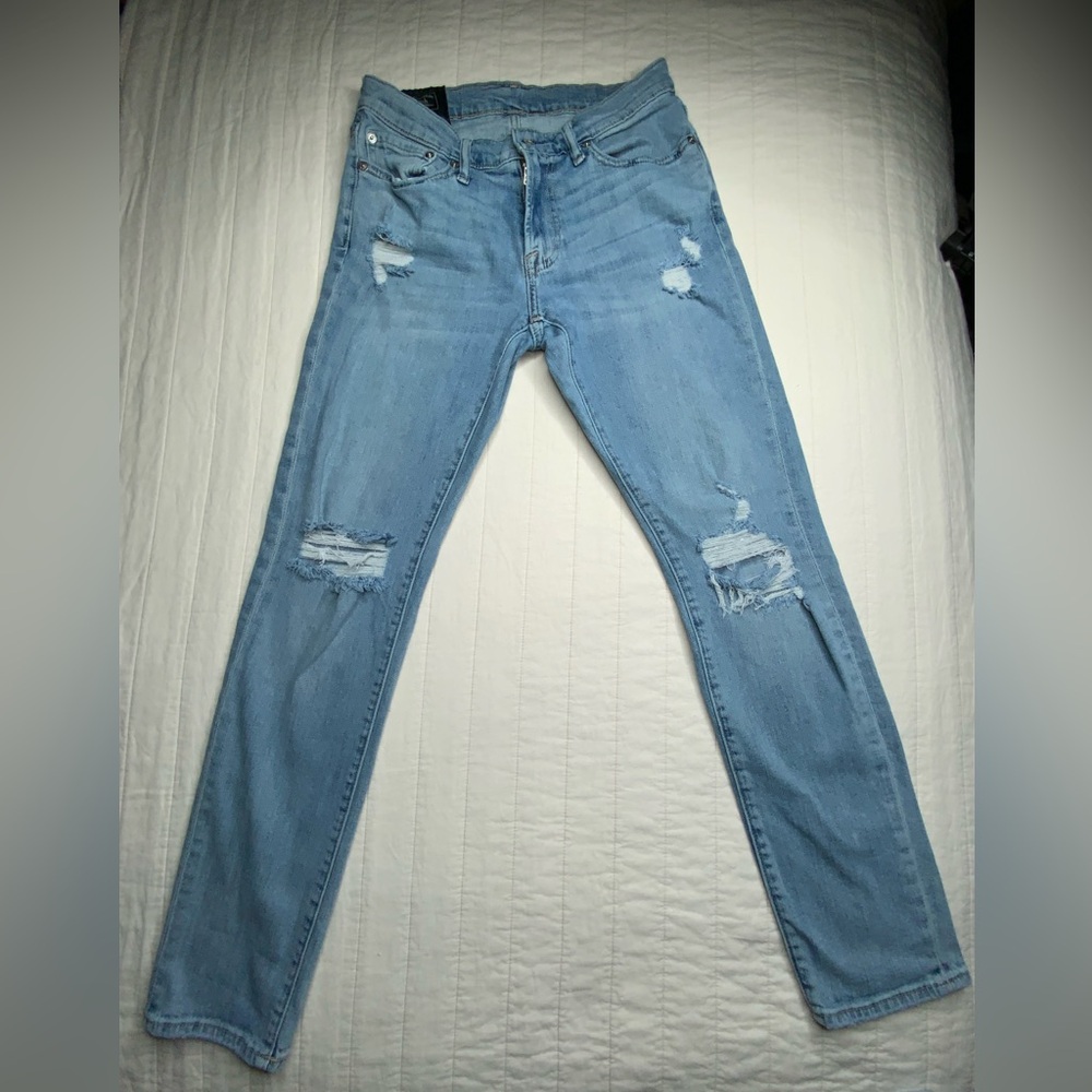 Abercrombie Fitch Langdon Slim Stretch Distressed Light Wash Jeans Mens 28x30 - Picture 2 of 8